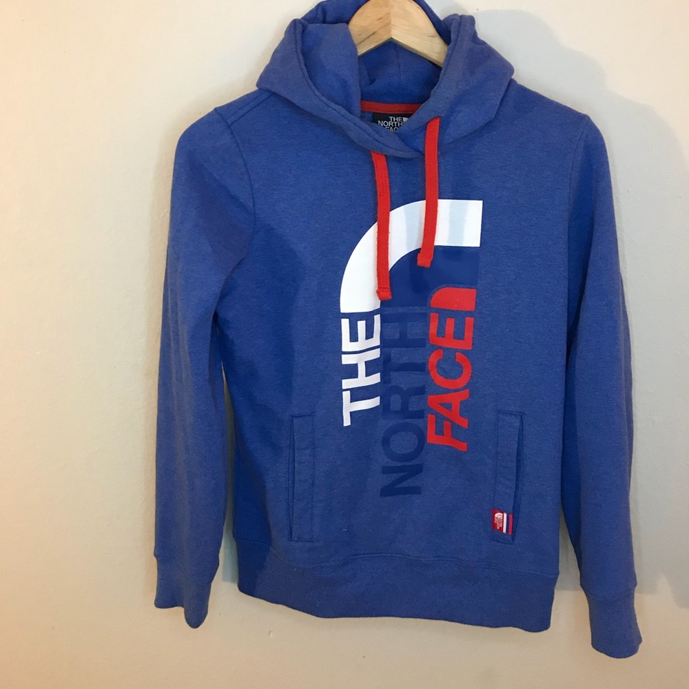 Red white and blue north face hoodie